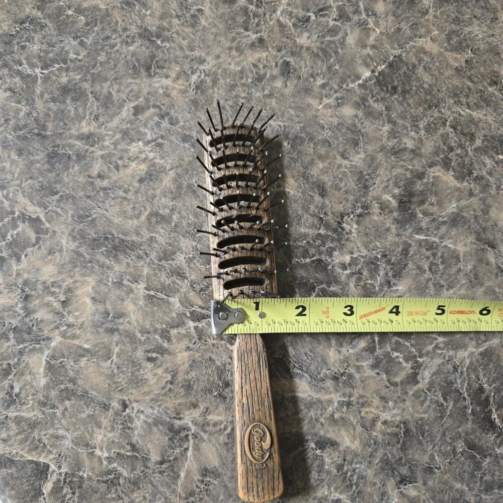 Vintage Goody Faux Wood Grain Hair Brush Nylon‎ Bristles Smoothing Brown 7.5